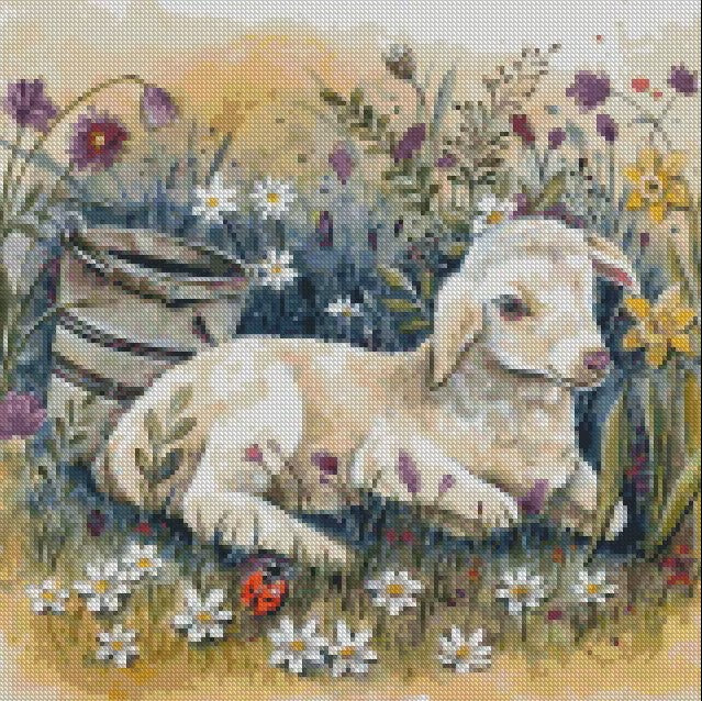 Diamond Painting Leinwand rund ohne Steine - Harena`s Artwork "Lämmchen Flauschepo" verschiedene Varianten