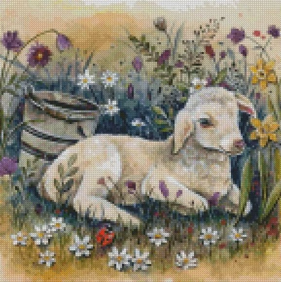 Diamond Painting Leinwand rund ohne Steine - Harena`s Artwork "Lämmchen Flauschepo" verschiedene Varianten