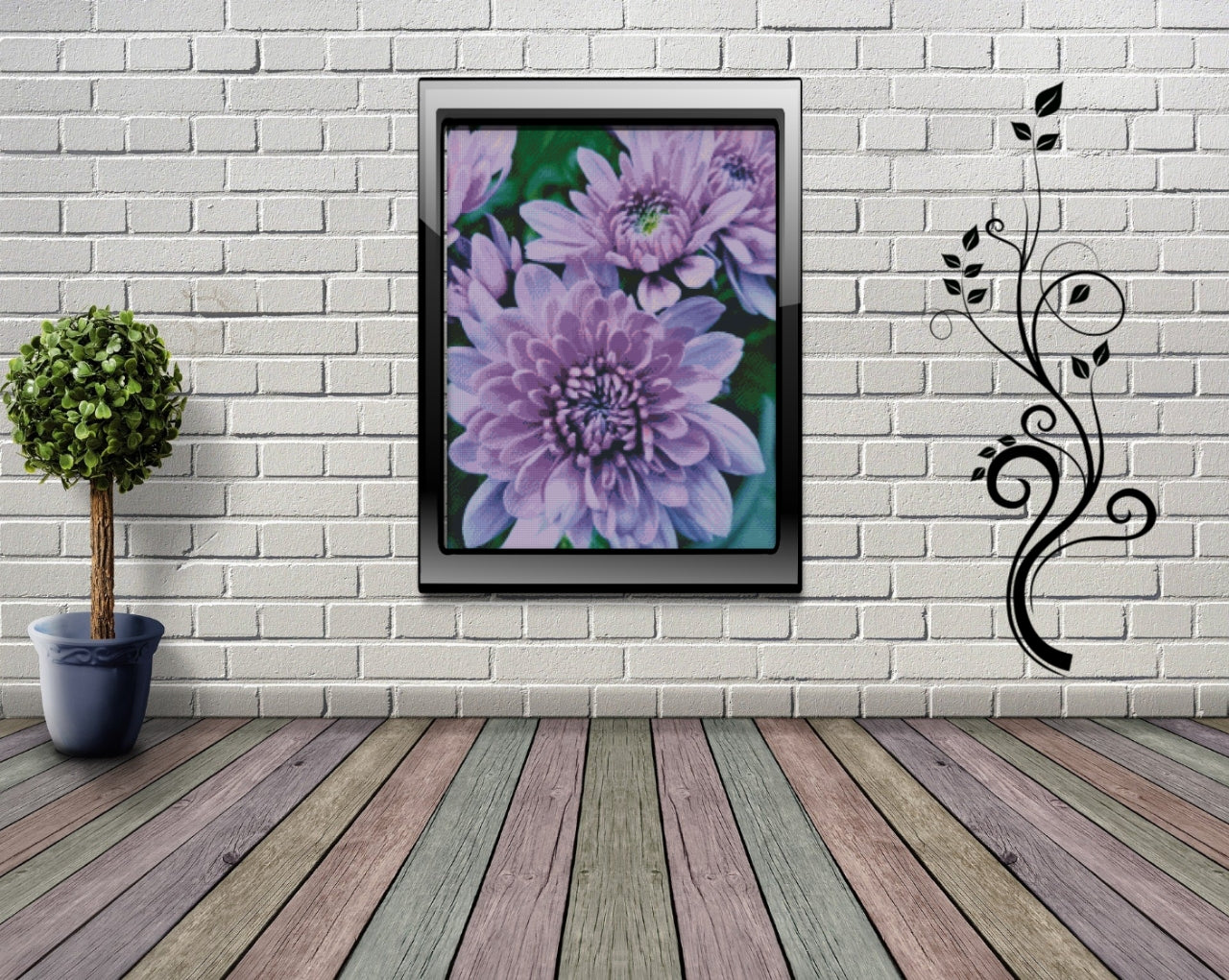 Diamond Painting Leinwand RUND ohne Steine - Jessika Strothmann "lila Crysantheme"