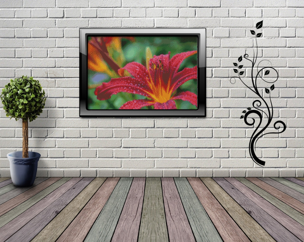 Diamond Painting Leinwand ECKIG ohne Steine - Ulrike Leone "Taglilie"