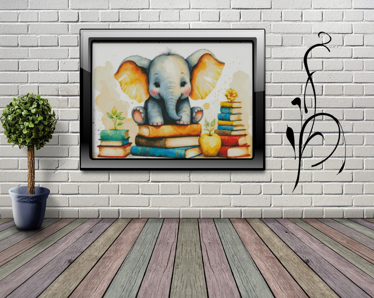Diamond Painting Leinwand RUND ohne Steine - lizenziert "Bücher Elefant"