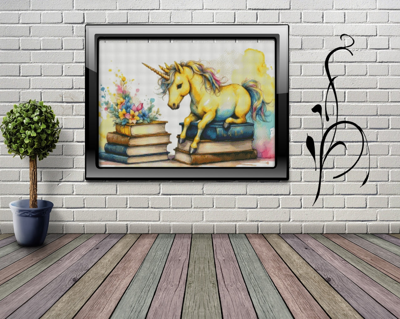 Diamond Painting Leinwand RUND ohne Steine - lizenziert "Bücher Einhorn"