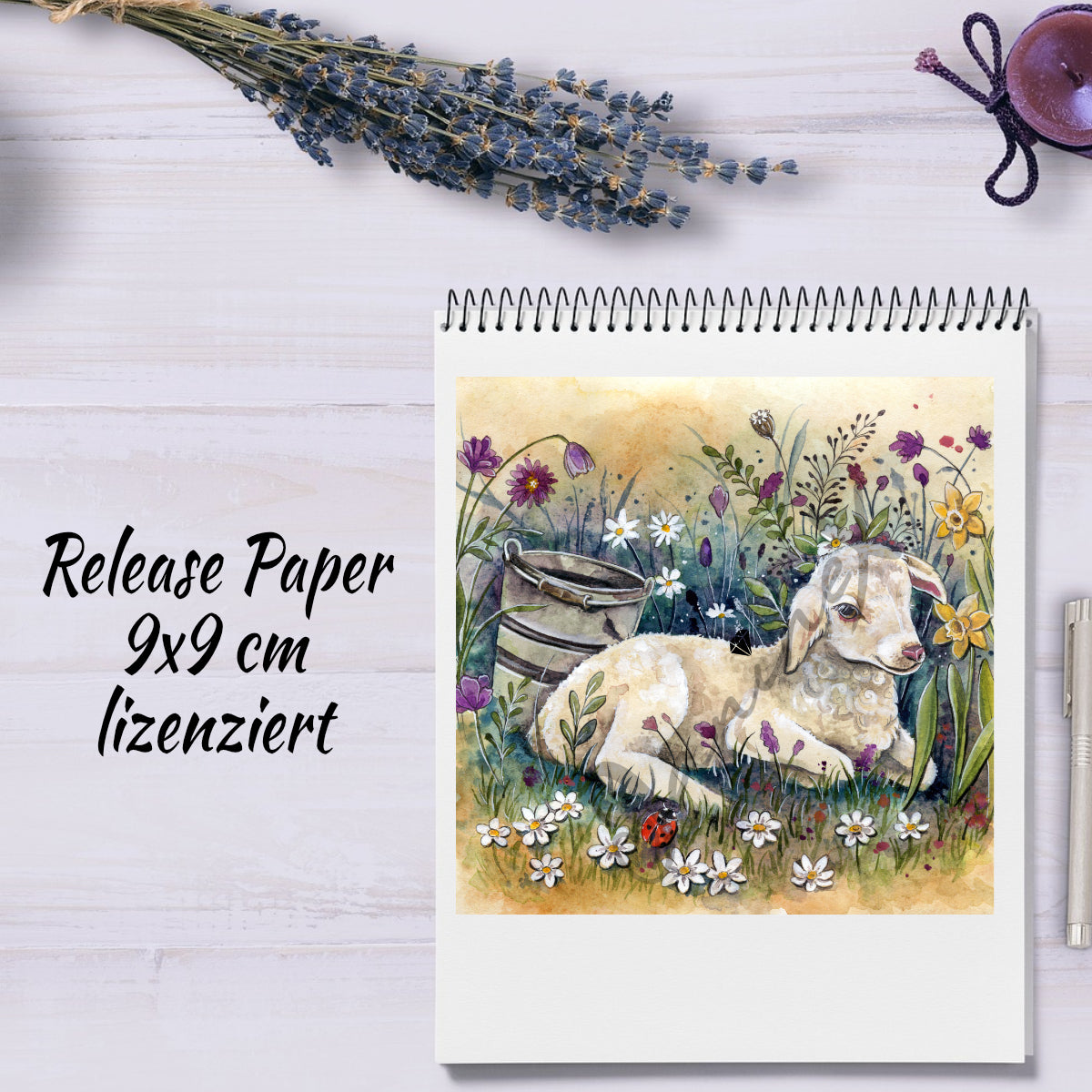 Diamond Painting Motiv Release Paper Harena`s Artwork "Lämmchen Flauschepo" 8 Stück in 9x9 cm
