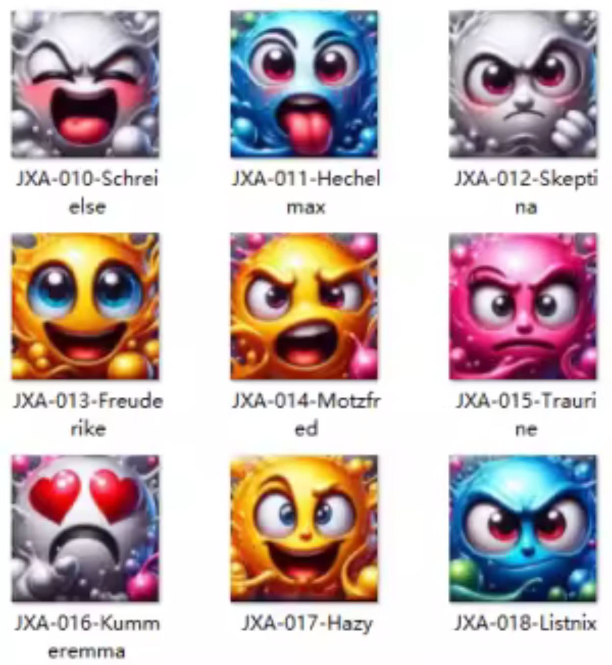 Diamond Painting Bild JXA-010 bis JXA-018 - 9 Motive für Crazy Faces