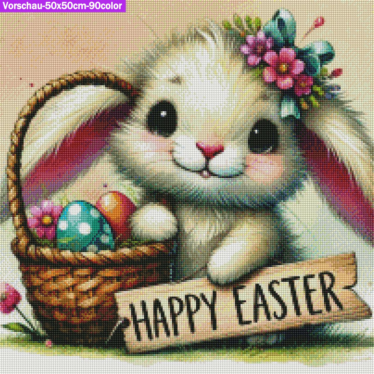 SOFORTKAUF Diamond Painting Bild mit eckigen Steinen JXA-088 in 50x50 mit 90 Farben + SD - Frohe Ostern