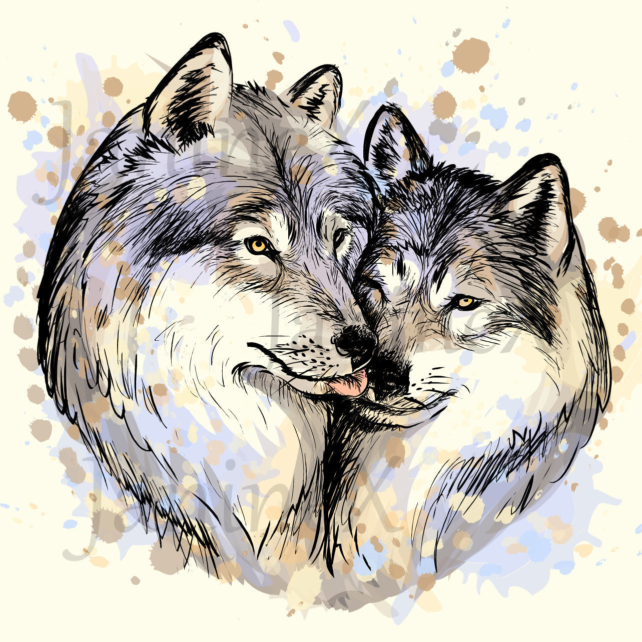 Diamond Painting Bild MIT eckigen Steine - lizenziert "Wolfsliebe"