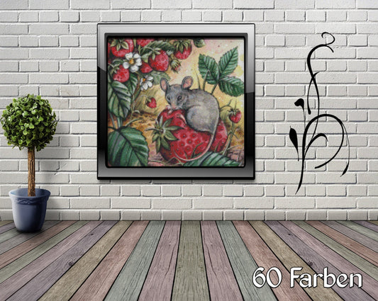 SOFORTKAUF Diamond Painting Bild ECKIG mit Steine JX-0015 80x80 mit 60 Farben - Harena`s Artwork "Erdbeermäuschen"