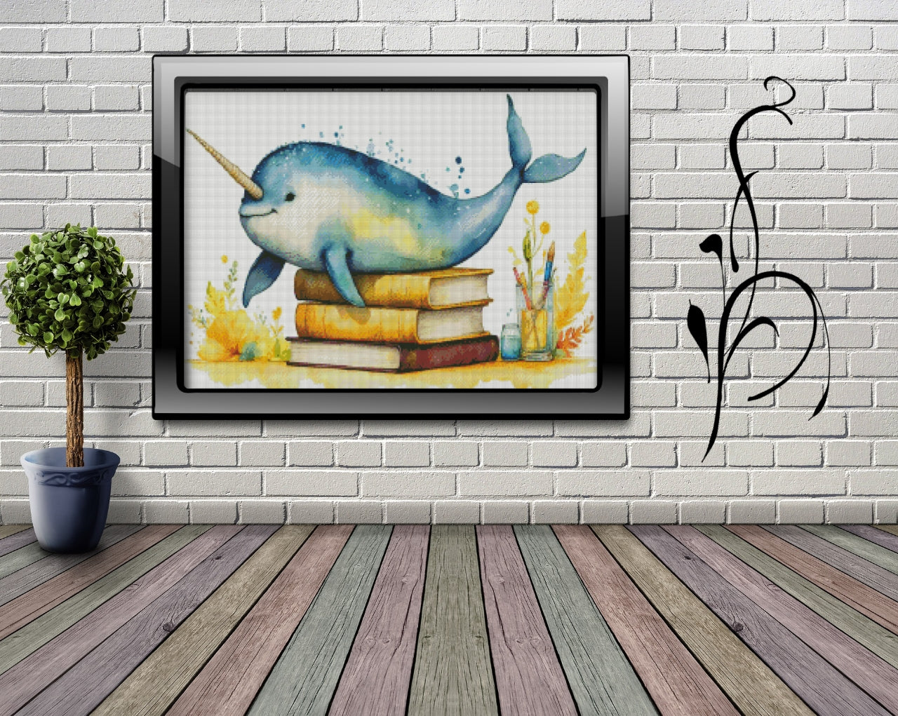 Diamond Painting Bild MIT runden Steine  - lizenziert "Bücher Narwhal"