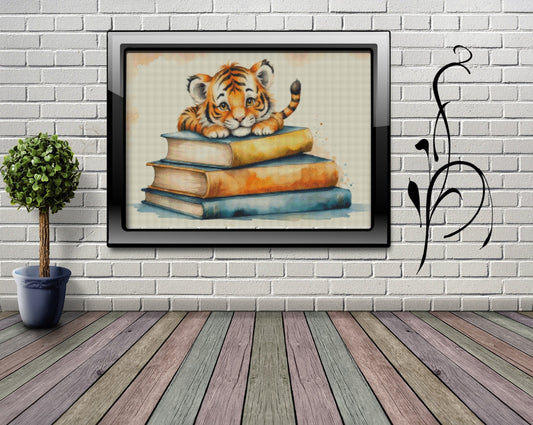 Diamond Painting Bild MIT eckigen Steine  - lizenziert "Bücher Tiger"