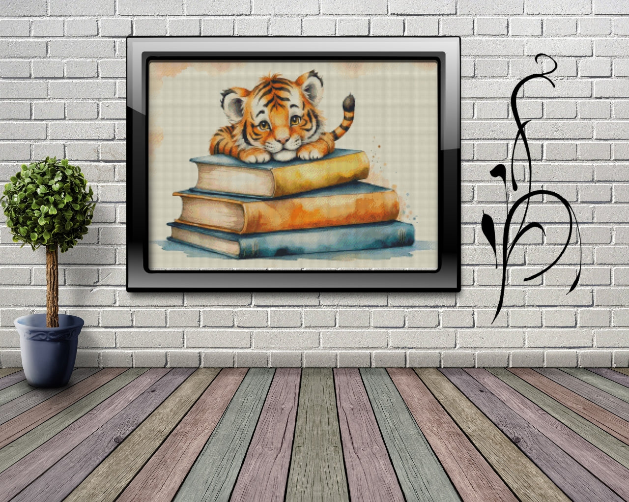 Diamond Painting Bild MIT runden Steine  - lizenziert "Bücher Tiger"