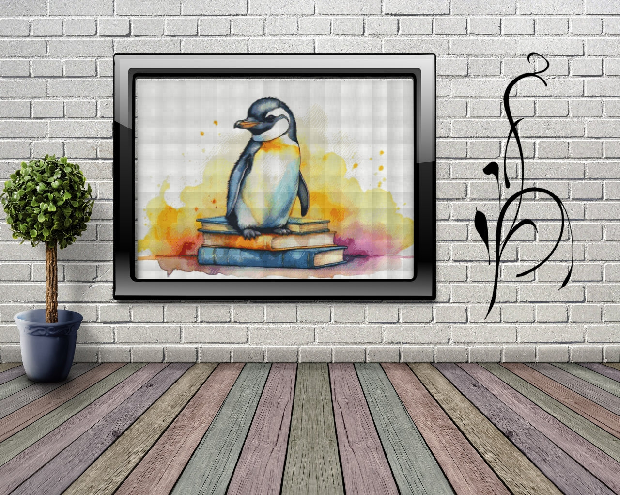 Diamond Painting Bild MIT eckigen Steine  - lizenziert "Bücher Pinguin"