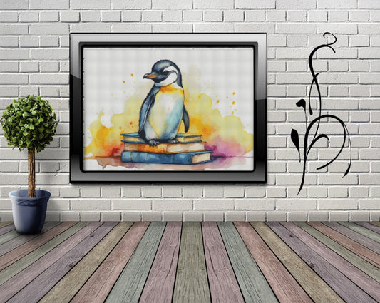 Diamond Painting Bild MIT runden Steine  - lizenziert "Bücher Pinguin"