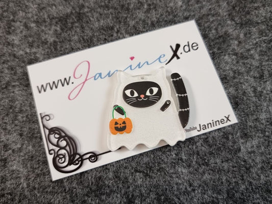 Folienmagnet Halloween #907 - Katze als Geist mit Kürbis