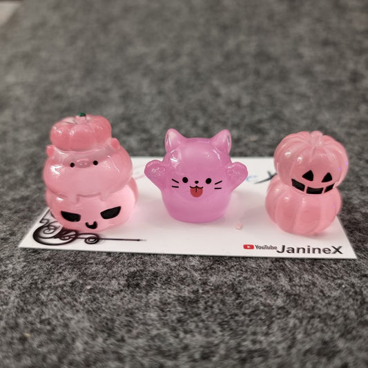 Magnet Cover Minder #203 - 3D 3er Set - Halloween Kürbis und Katzengeist - pink