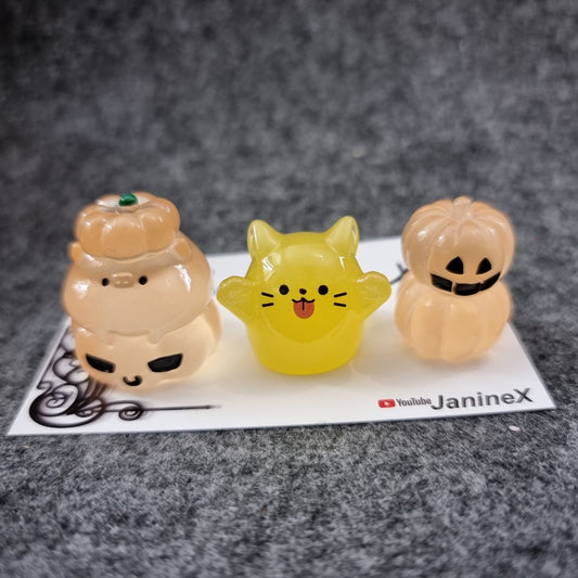 Magnet Cover Minder #207 - 3D 3er Set - Halloween Kürbis und Katzengeist - orange/gelb