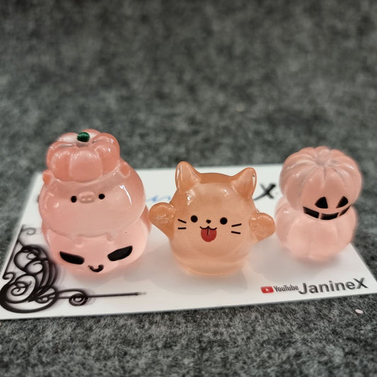 Magnet Cover Minder #206 - 3D 3er Set - Halloween Kürbis und Katzengeist - apricot