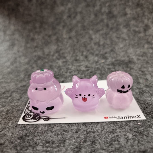 Magnet Cover Minder #204 - 3D 3er Set - Halloween Kürbis und Katzengeist - lila
