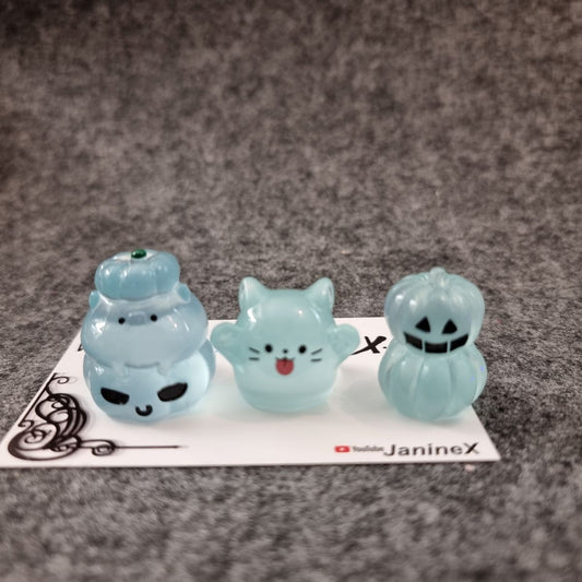 Magnet Cover Minder #205 - 3D 3er Set - Halloween Kürbis und Katzengeist - blau