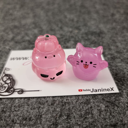 Magnet Cover Minder #213 - 3D 2er Set - Halloween Kürbis und Katzengeist - pink