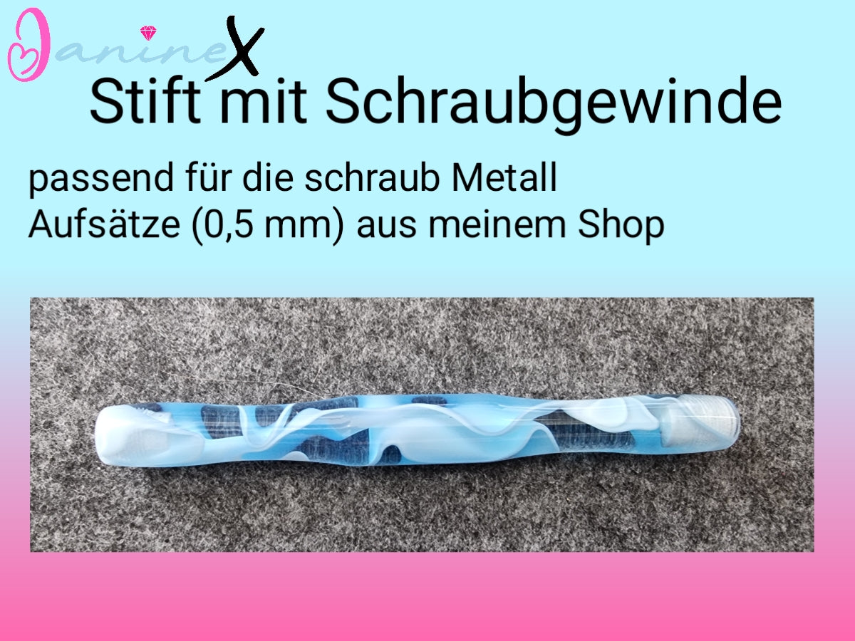 ergonomischer Diamond Painting Stift (Schraubgewinde) - durchsichtig-hellblau marmoriert - schmaler Stift