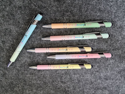 Kugelschreiber mit Verlaufsfarbe mit Logo JanineX - silberfarbene Elemente