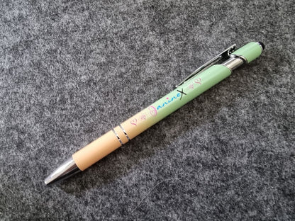 Kugelschreiber mit Verlaufsfarbe mit Logo JanineX - silberfarbene Elemente