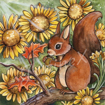 Diamond Painting Bild MIT eckigen Steine  - Harena`s Artwork "Sonnenblumeneichhörnchen"
