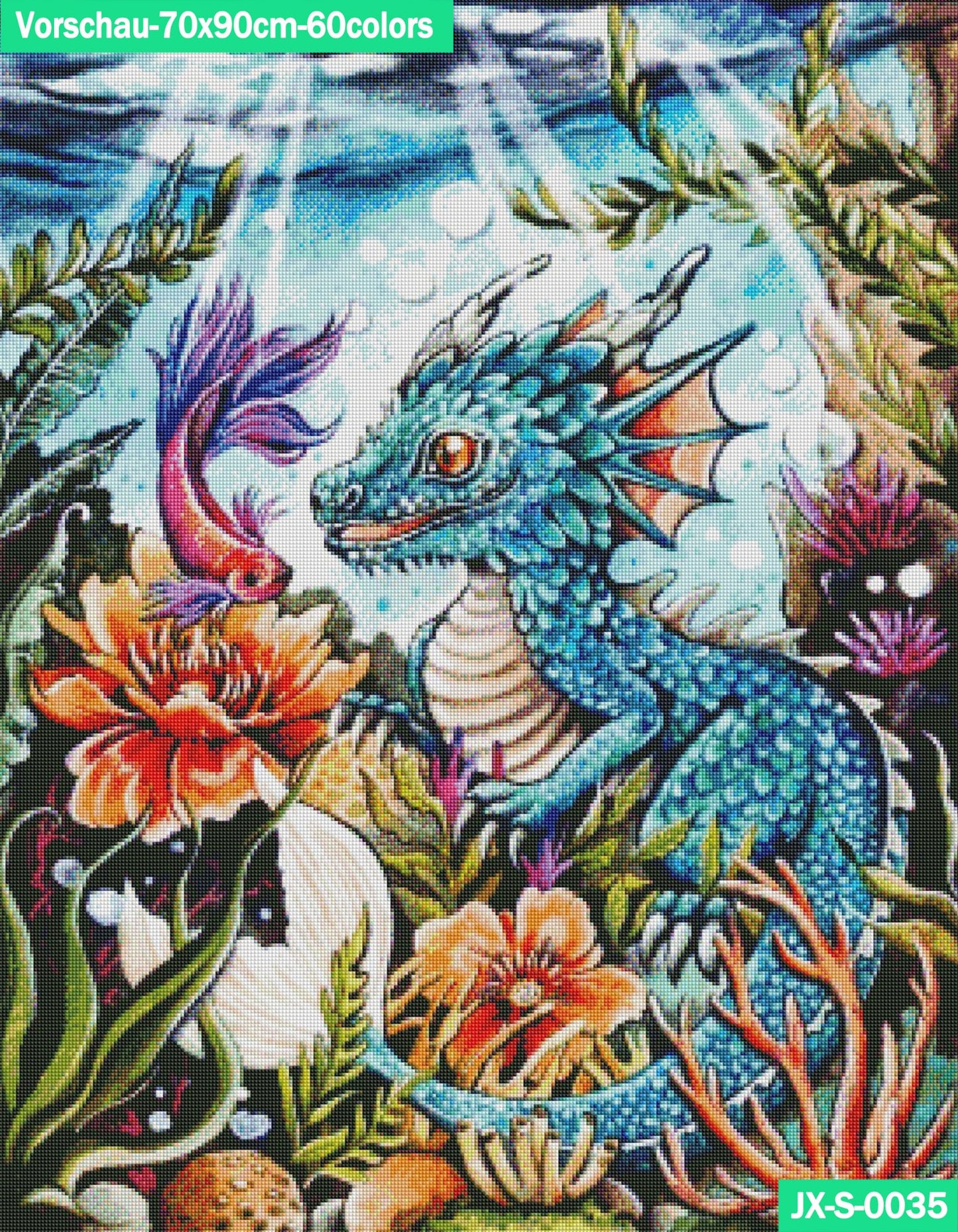 VORBESTELLUNG Diamond Painting MIT eckigen Steine JX-0005 - Harena`s Artwork "Baby blue Waterdragon"