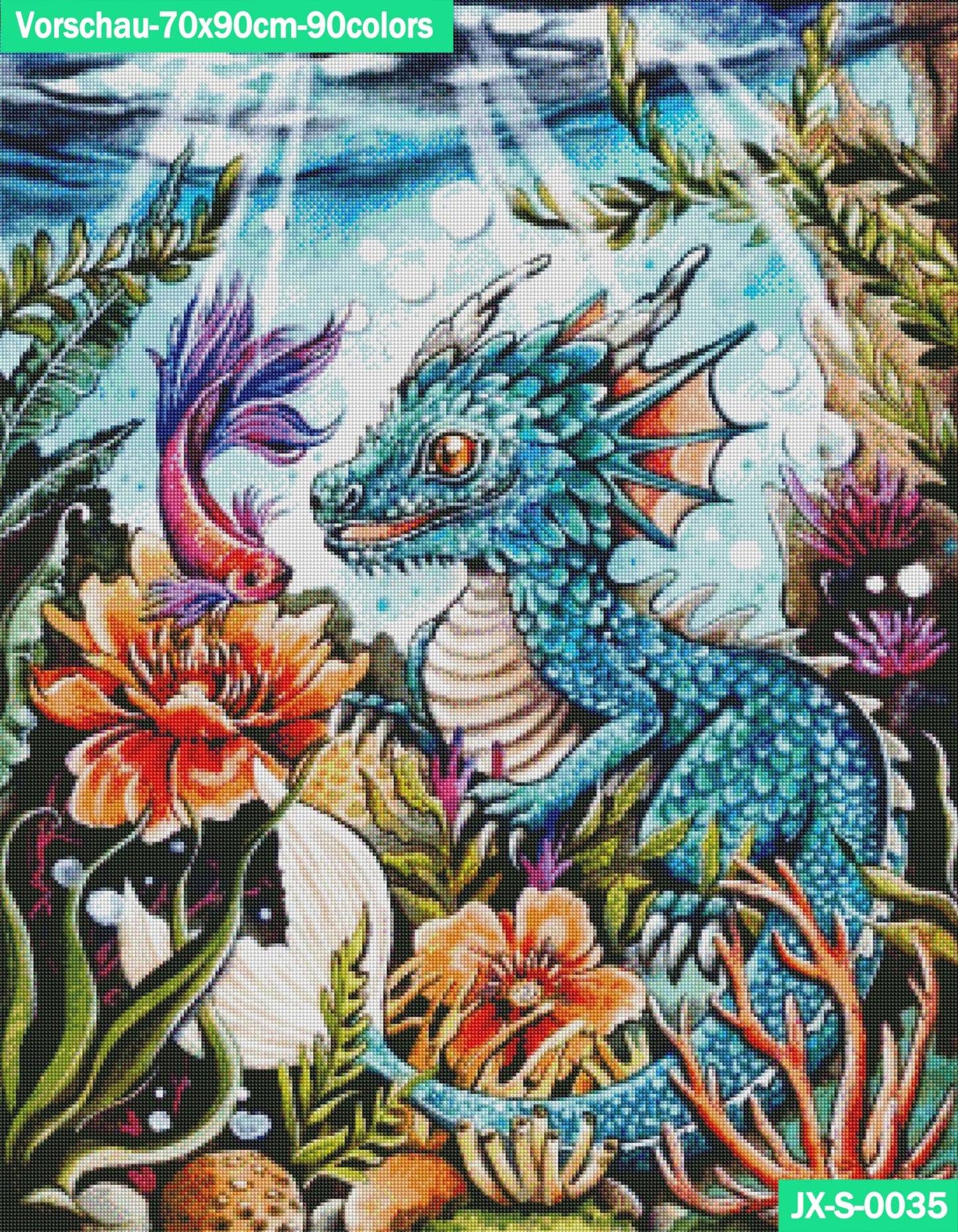 VORBESTELLUNG Diamond Painting MIT eckigen Steine JX-0005 - Harena`s Artwork "Baby blue Waterdragon"