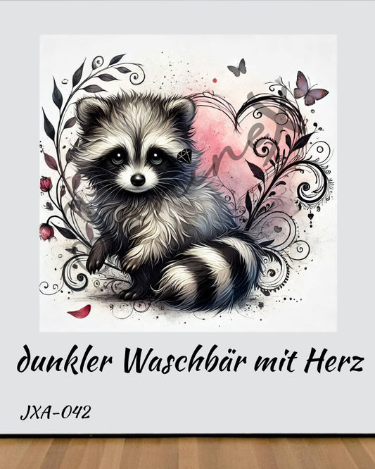 VORBESTELLUNG Diamond Painting ECKIG JXA-042 - dunkler Washcbär mit Herz