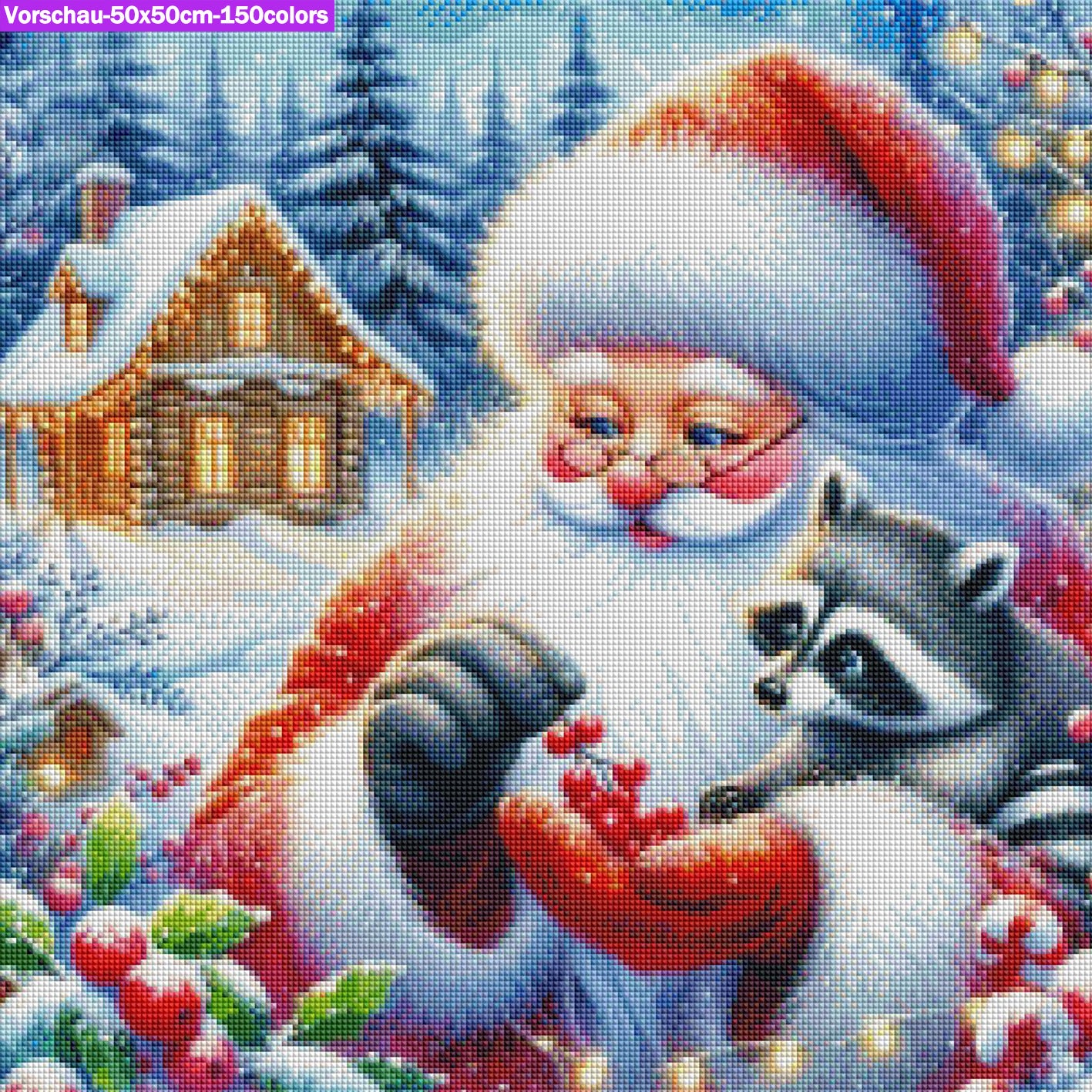 VORBESTELLUNG Diamond Painting ECKIG JXA-069 - Weihnachtsmann mit Waschbär
