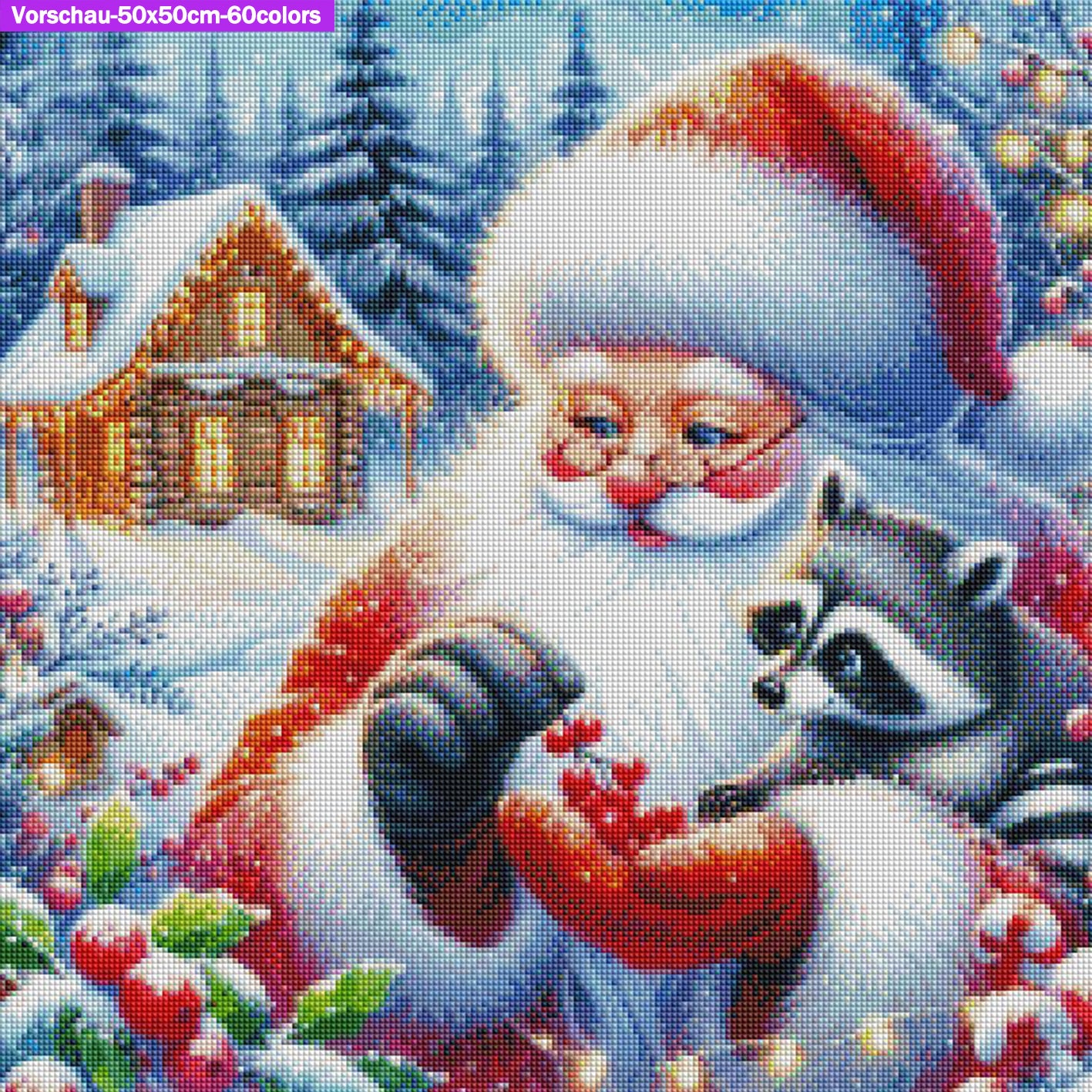VORBESTELLUNG Diamond Painting ECKIG JXA-069 - Weihnachtsmann mit Waschbär