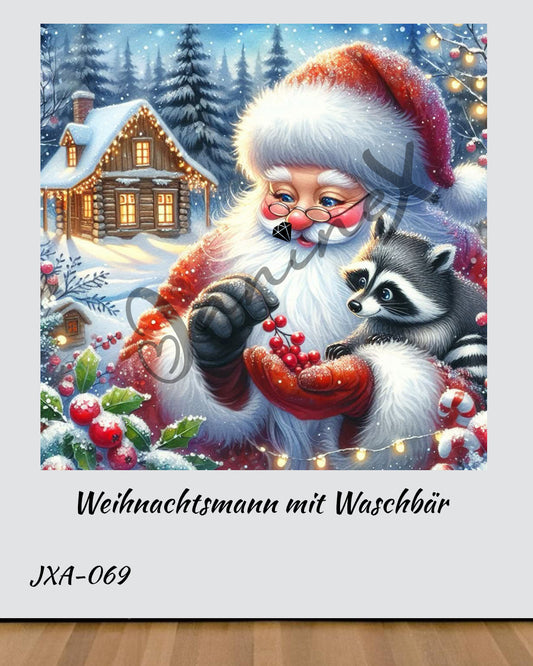 VORBESTELLUNG Diamond Painting ECKIG JXA-069 - Weihnachtsmann mit Waschbär