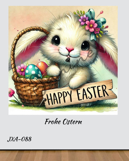 SOFORTKAUF Diamond Painting Bild mit eckigen Steinen JXA-088 in 50x50 mit 90 Farben + SD - Frohe Ostern