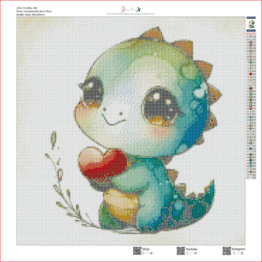 SOFORTKAUF Diamond Painting ECKIG JXA-086 - 40x40 mit 50 Farben - Dino verschenkt sein Herz