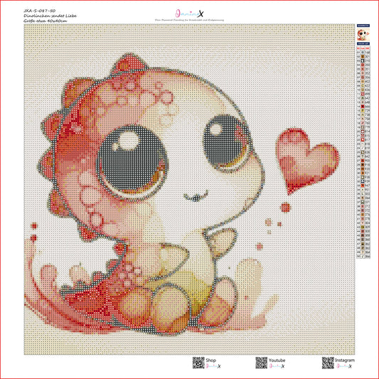 SOFORTKAUF Diamond Painting ECKIG JXA-087 - 40x40 mit 50 Farben - Dinolinchen sendet Liebe