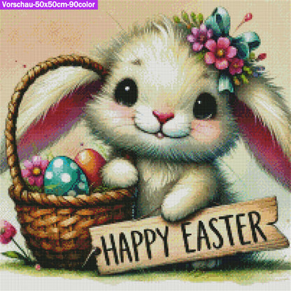 SOFORTKAUF Diamond Painting Bild mit eckigen Steinen JXA-088 in 50x50 mit 90 Farben + SD - Frohe Ostern