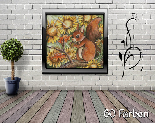 Diamond Painting Bild MIT eckigen Steine  - Harena`s Artwork "Sonnenblumeneichhörnchen"